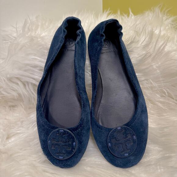 Tory Burch Minnie Travel Ballet Flat Blue Suede Womens Sz 6.5 M Foldable - Picture 3 of 14